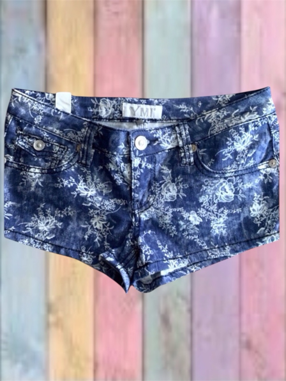 Ymi Blue White Floral Jean Shorts